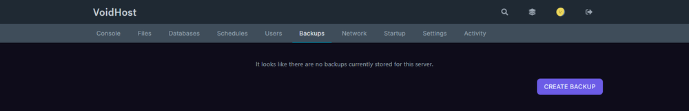 Tela de Backups do painel VoidHost